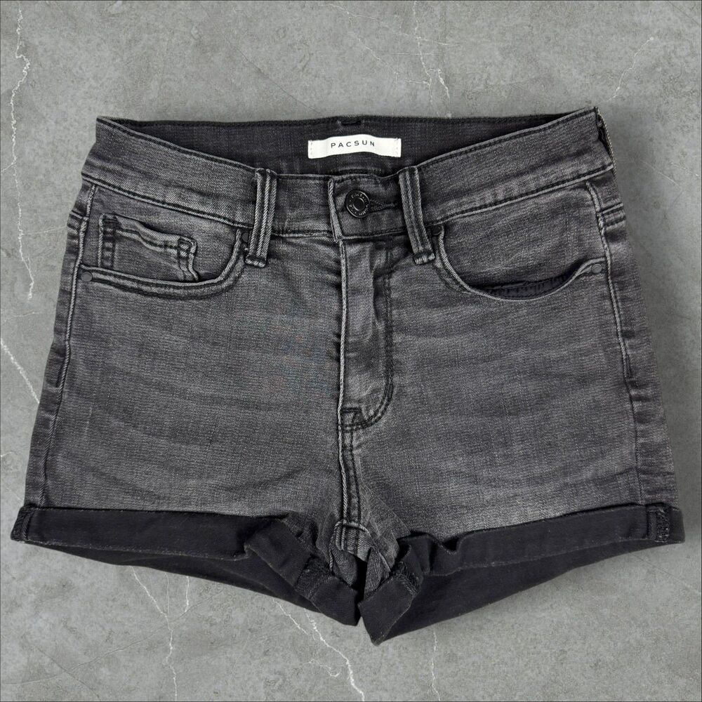 Women's PacSun "The Shortie" Faded Black Denim Stretch Micro Shorts - Size 24